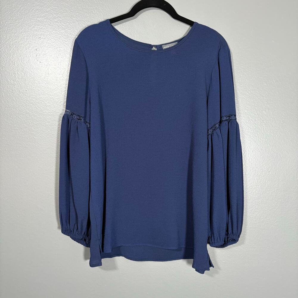 Vince Camuto Women's Navy Blue Minimalist Boho Blouse - Size Medium - Peasant